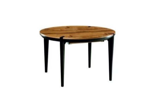 Stół Moreno – okrągły, rozkładany z naturalnej okleiny z kłód starego dębu, średnica 100cm (+2 wkładki po 40cm)