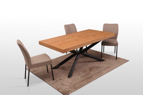 Stół A8 – rozkładany stół z forniru dąb sękaty szczotkowany, 180×90 cm + 2x 40cm
