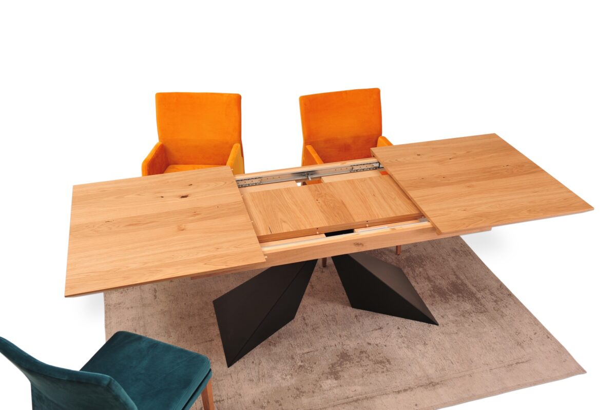 Stół A2 – rozkładany na metalowej nodze, 200x90cm + 2x 40cm