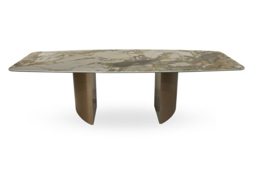 A23 – Stół na nowoczesnych metalowych kolumnach z blatem w kształcie beczki