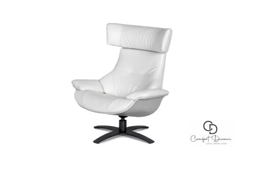 Nowoczesny Fotel z Białej Skóry i Dębowym Fornirem – Regulowane Oparcie, Elegancki Design CD985