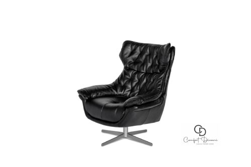 Fotel CD950 – Elegancki i Komfortowy fotel z pikowanymi plecami, Czarna skóra