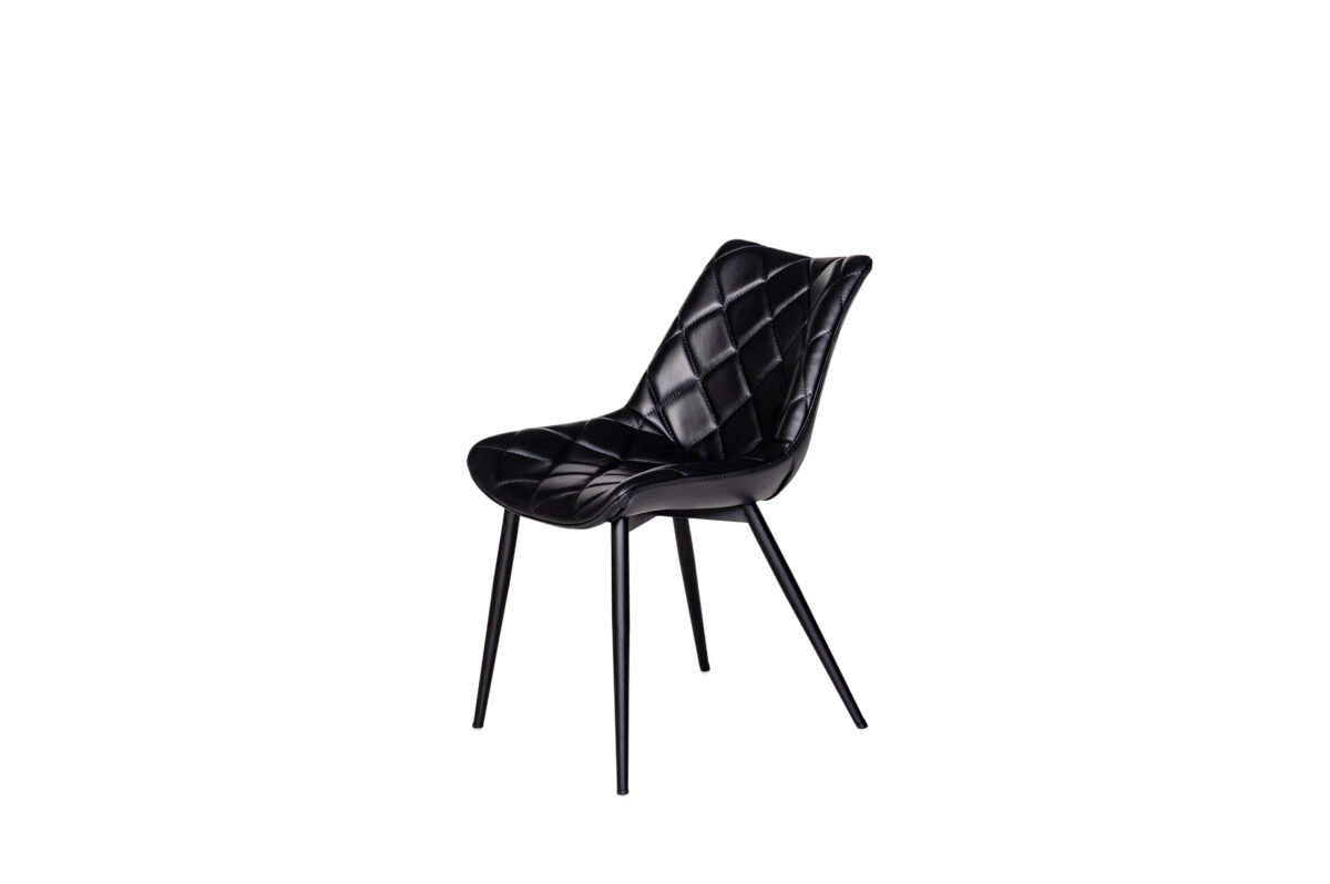 Krzesło K-14 na 4 Metalowych Nóżkach Czarna Skóra Naturalna