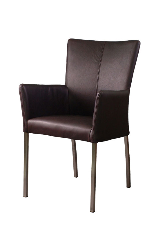 Cameo krzesło z podłokietnikiem metalowe nogi skórzane brązowe