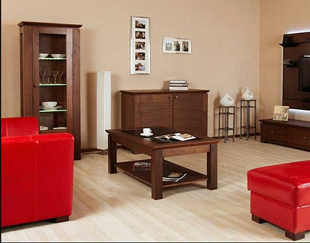 Casetti meble do salonu ława drewniana czerwone pufy