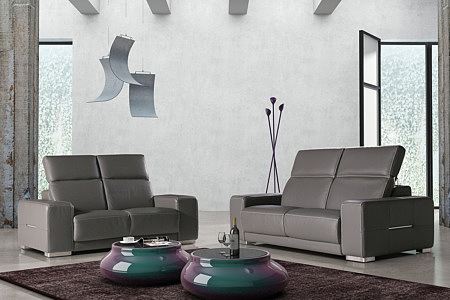 Domino - dwie elegancki brązowe sofy skórzane, wizualizacja aranżacji salonu i nowoczesnego pokoju dziennego