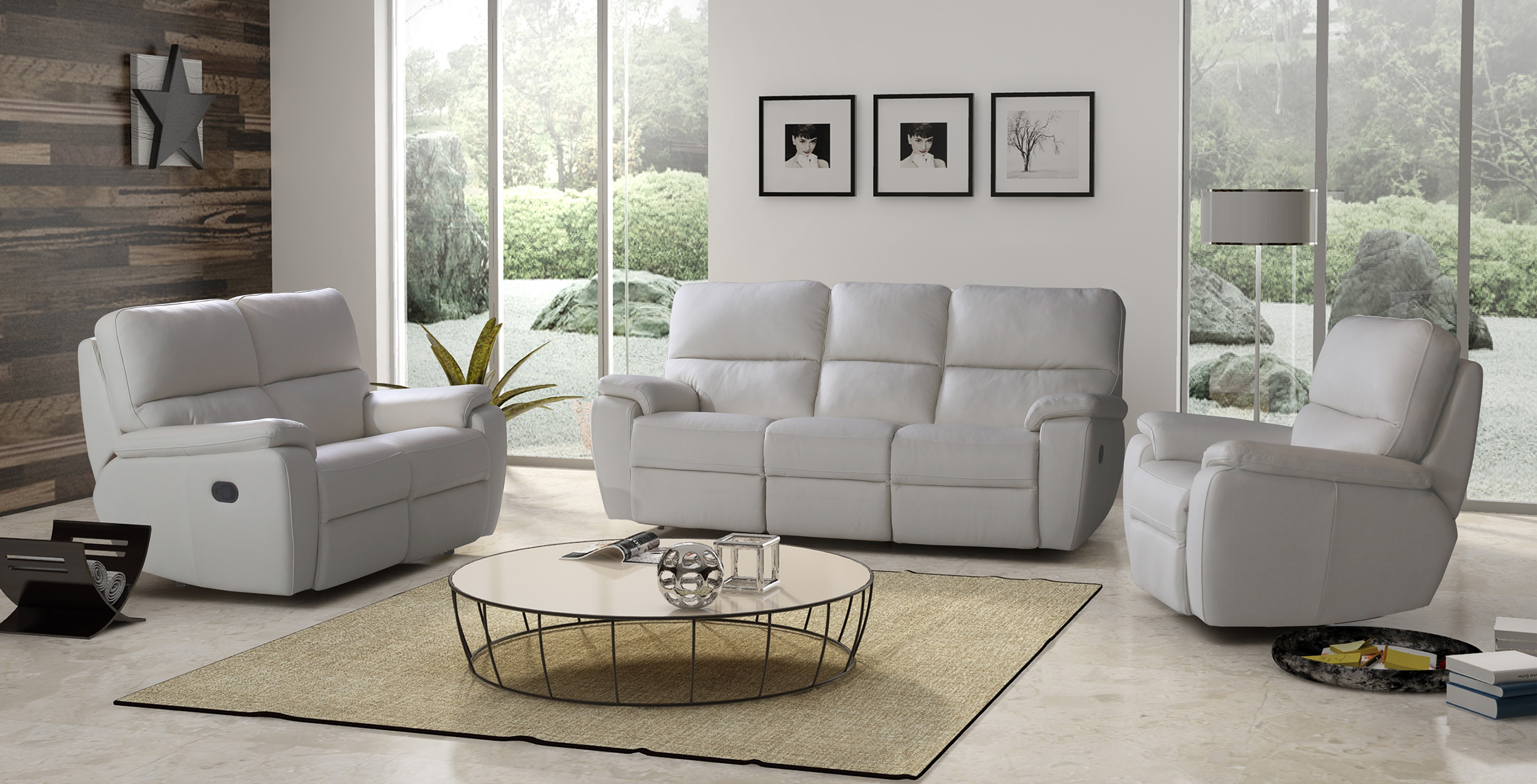 Marco - nowoczesny komplet wypoczynkowy biała sofa skórzana i fotele skórzane z funkcją relax - meble na zamówienie TC Wrocław