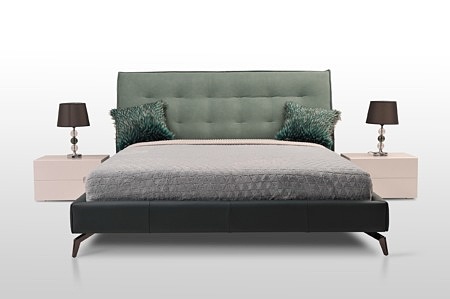 Nicole II nowoczesne łóżko na wysokich nóżkach materiał i skóra