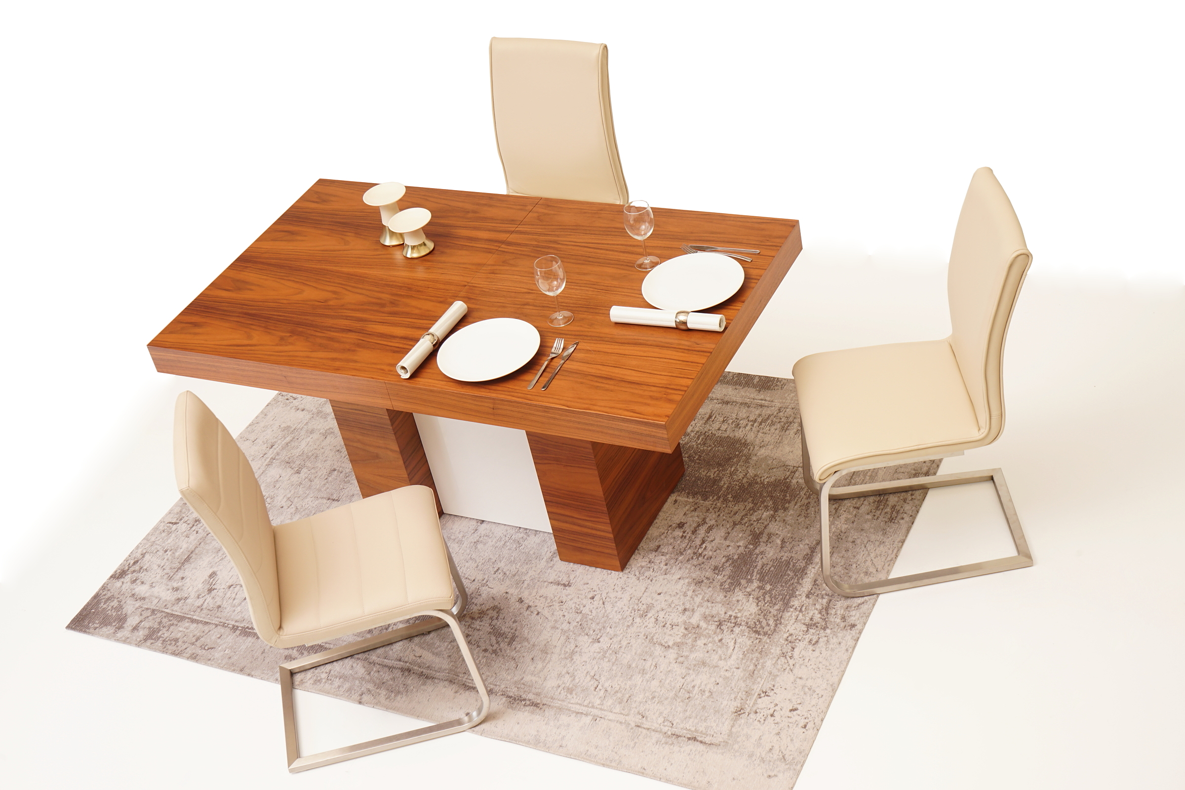 Nuvo jadalnia meble nowoczesne stół orzech amerykański metalowe krzesła