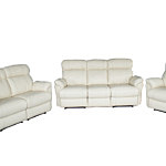 Komplet mebli wypoczynkowych - sofa skórzana biała 3-osobowa, fotele z relaxem