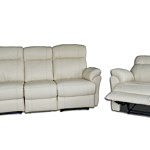 Elegancki komplet wypoczynkowy sofa i fotel z funkcją relax biała skóra naturalna