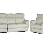 Elegancka sofa skórzana i fotel, biała skóra naturalna- komplet wypoczynkowy z funkcją relax - Salon TC Wrocław