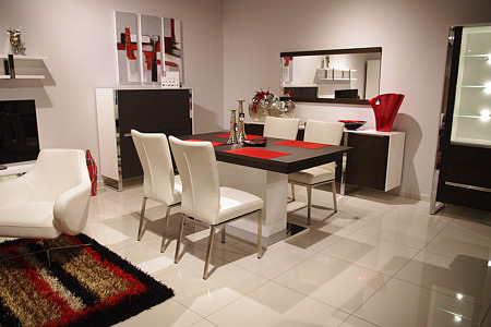Artvision aranżacja wnętrza meble białe czerwone elementy dekoracyjne
