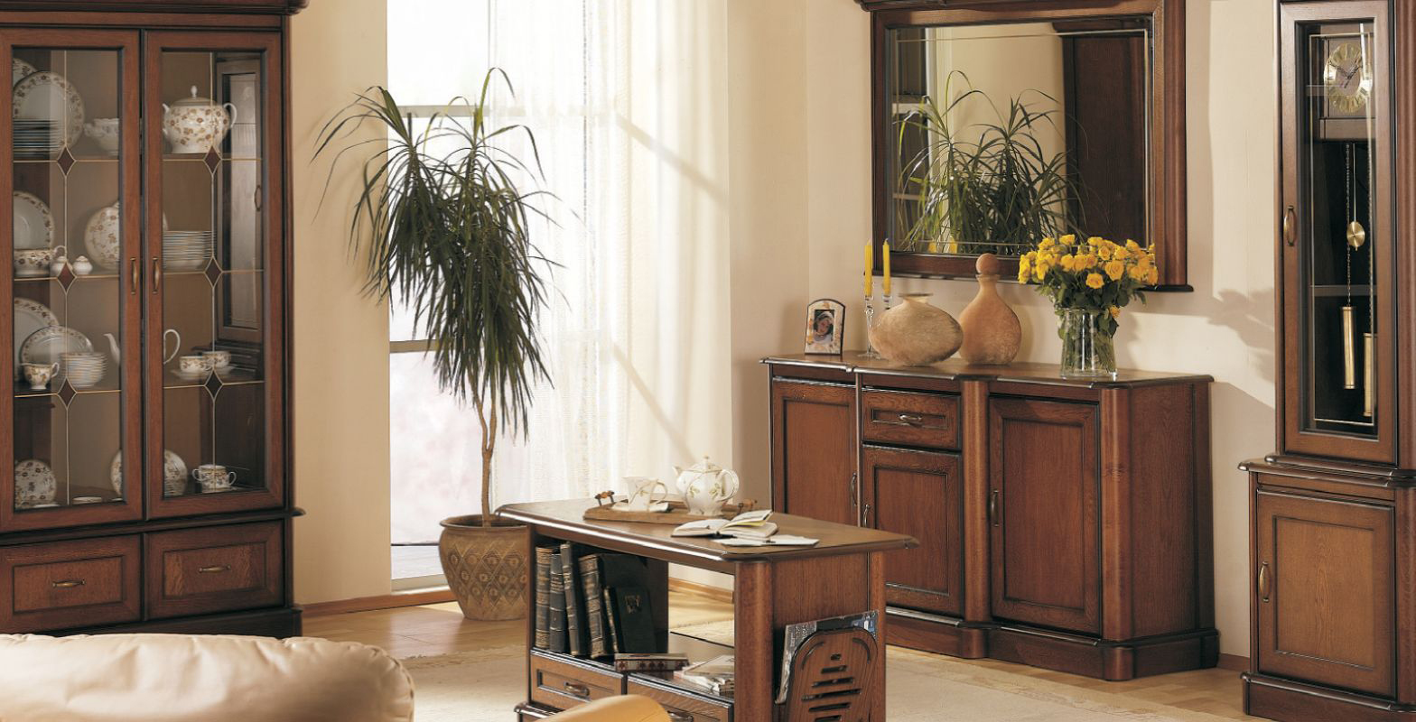 Kolekcja salon Ikar pokój dzienny klasyczny stylowy drewno naturalny dąb z elementami z litego drewna