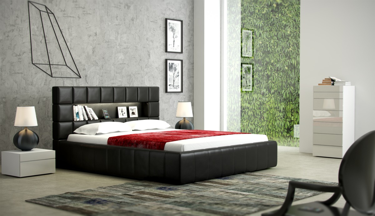 Plaza nowoczesne łóżko skórzane do sypialni zagłówek oparcie w pikowane kwadraty