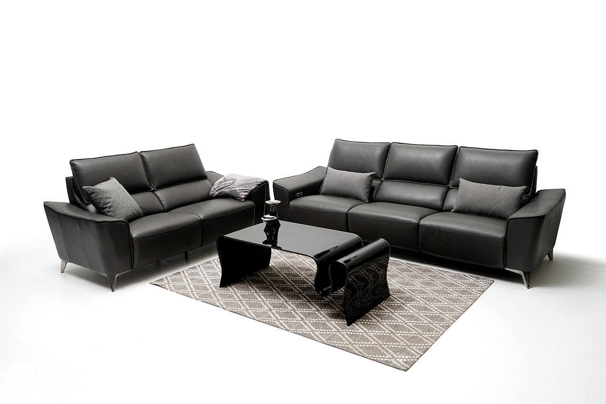 Aviva elegancka nowoczesna skórzana czarna sofa czarna ława szklana