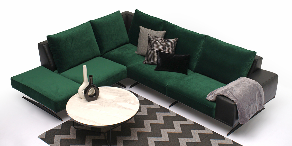 Rimini zielona nowoczesna sofa narożnik aranżacja salonu