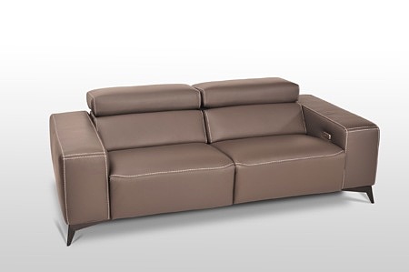 Longo - elegancka designerska 3-osobowa kanapa skórzana z rozkładanym relaksem elektrycznym, czarne nóżki satynowane