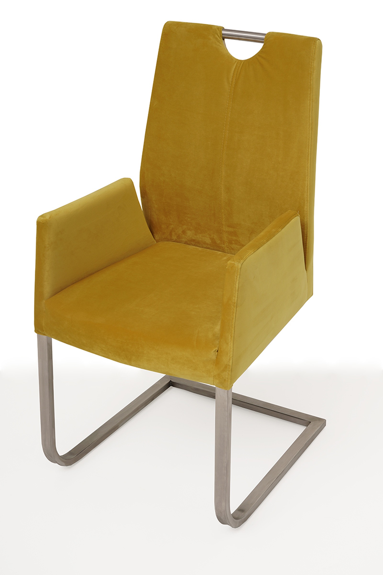 Nowoczesne krzesło tapicerowane na metalowych płozach z podłokietnikami 1