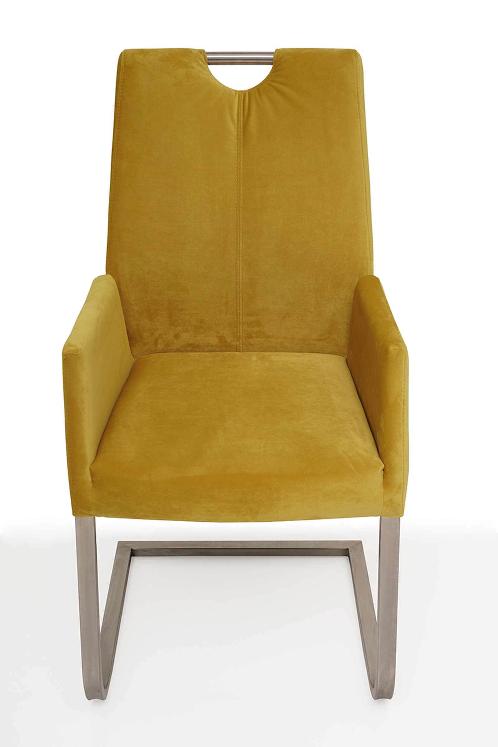 Nowoczesne krzesło tapicerowane na metalowych płozach z podłokietnikami 2