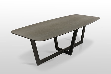 Nowoczesny stół w kształcie beczki z nierozkładanym blatem ze spieku kwarcowego na metalowej czarnej rami