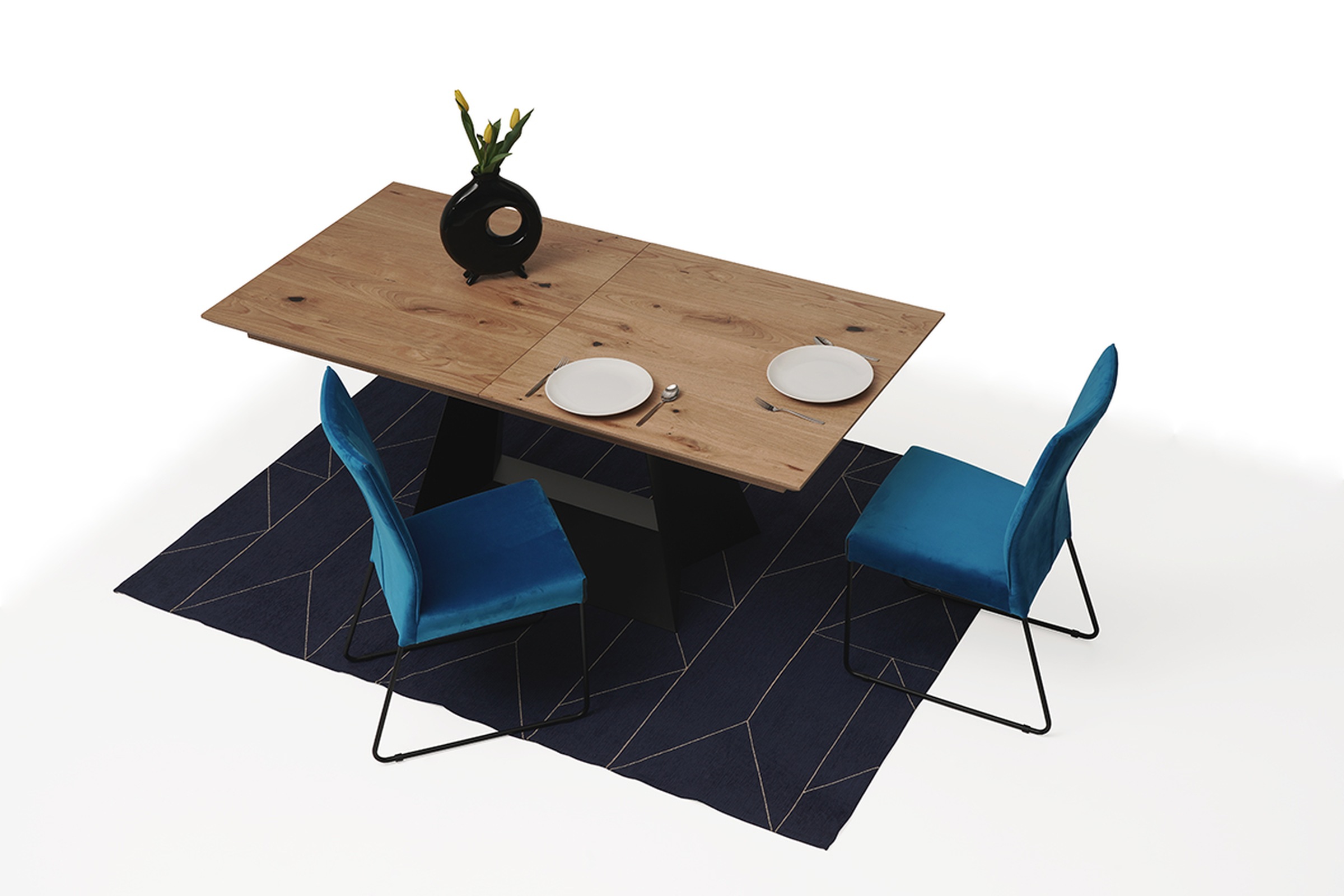 Rozciągany stół z drewnianym blatem z metalowymi nogami2