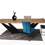 Stół z drewnianym blatem z nowoczesną czarną nogą 2