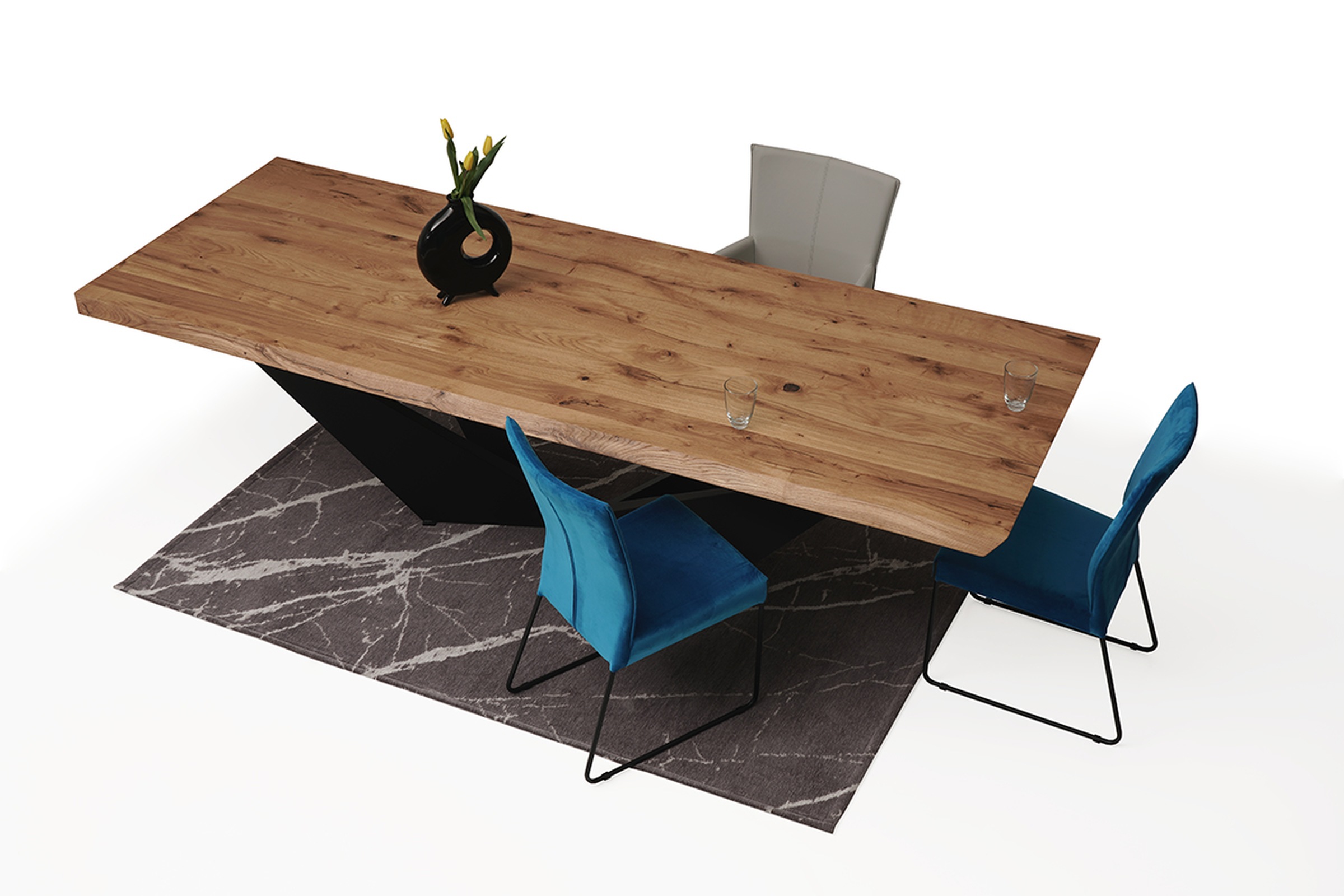 Stół z drewnianym blatem z nowoczesną czarną nogą 3