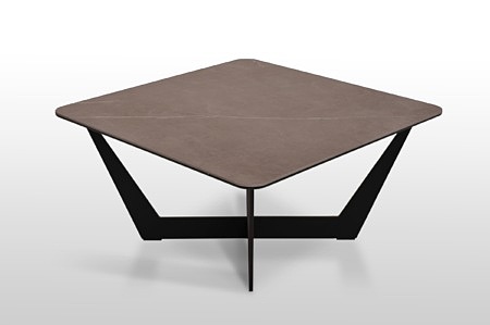 B18 stolik kawowy ze spiekiem kwarcowym matowy pietra grey promień r50 na szkle nowoczesny design
