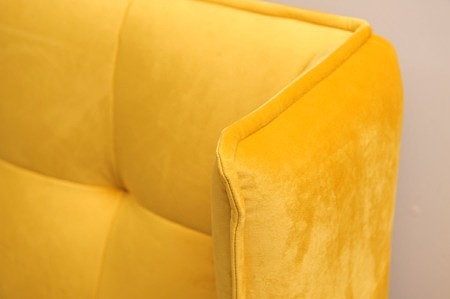 żółte łóżko z materiału nowoczesny design nowość model na metalowych nóżkach