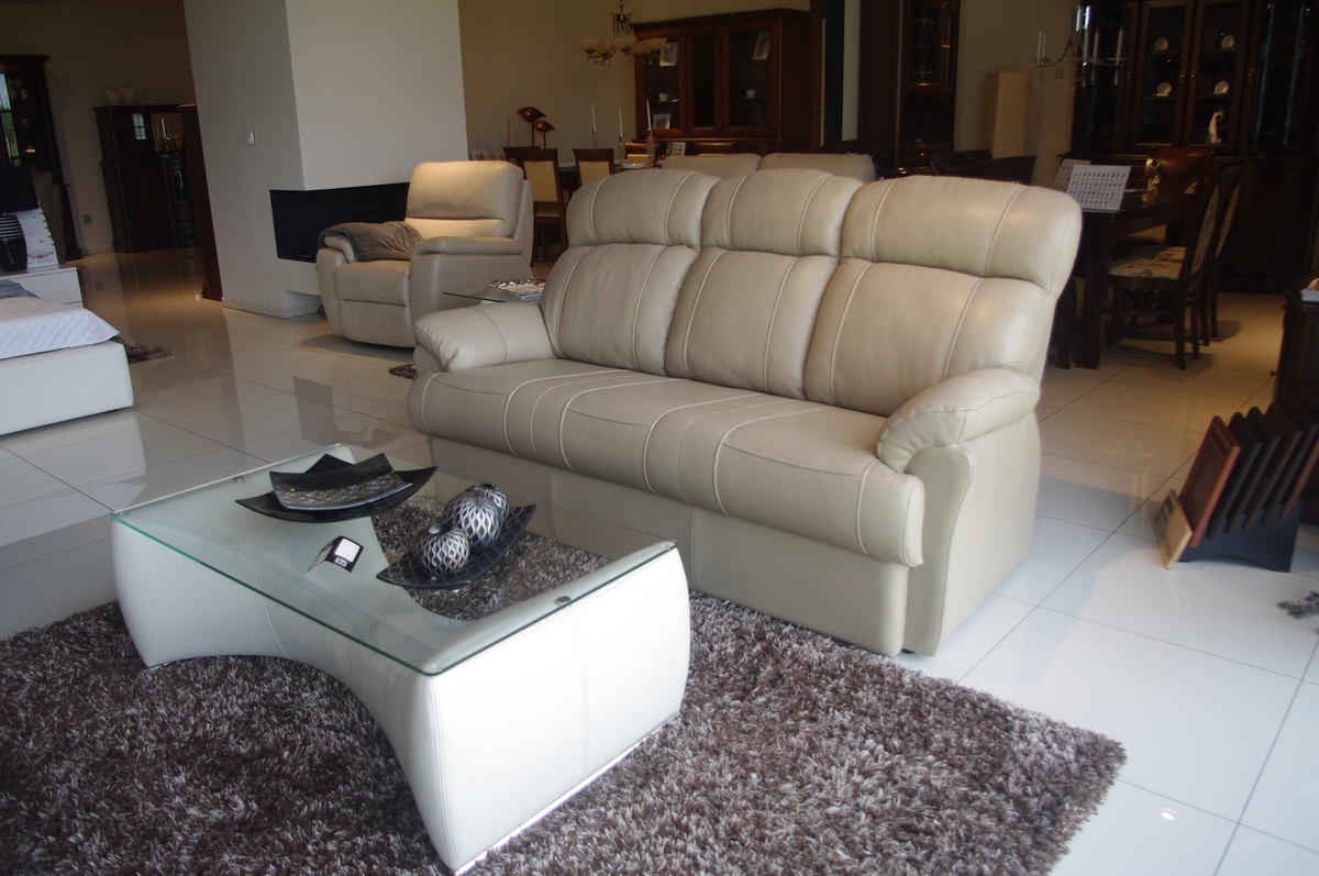 Sofa relax 3 tc meble beżowa skóra opolskie
