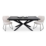 Stół na metalowej nodze z krzesłami tapicerowanymi