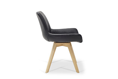Eleganckie krzesło na drewnianej nodze dębowej, czarna tapicerka skórzana
