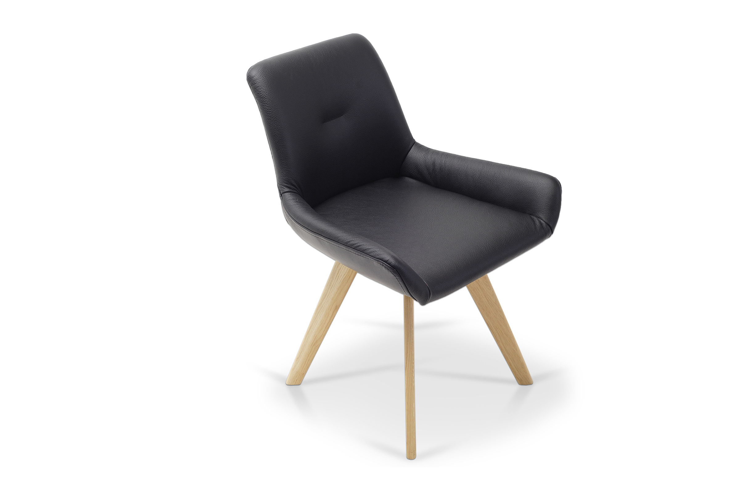 Krzesło z czarnej skóry naturalnej na drewnianych dębowych nóżkach - producent Dobrodzień