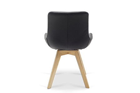 Stuhl aus schwarzem Naturleder auf einem Bein aus Eichenholz, moderner Stil, auf Bestellung gefertigt.