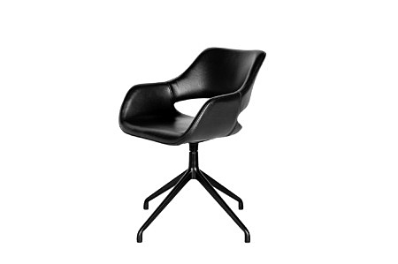 Krzesło z czarnej skóry na nodze aluminiowej do biura, salonu jadalni duży z podłokietnikiem obrotowy tc meble oryginal Dobrodzień
