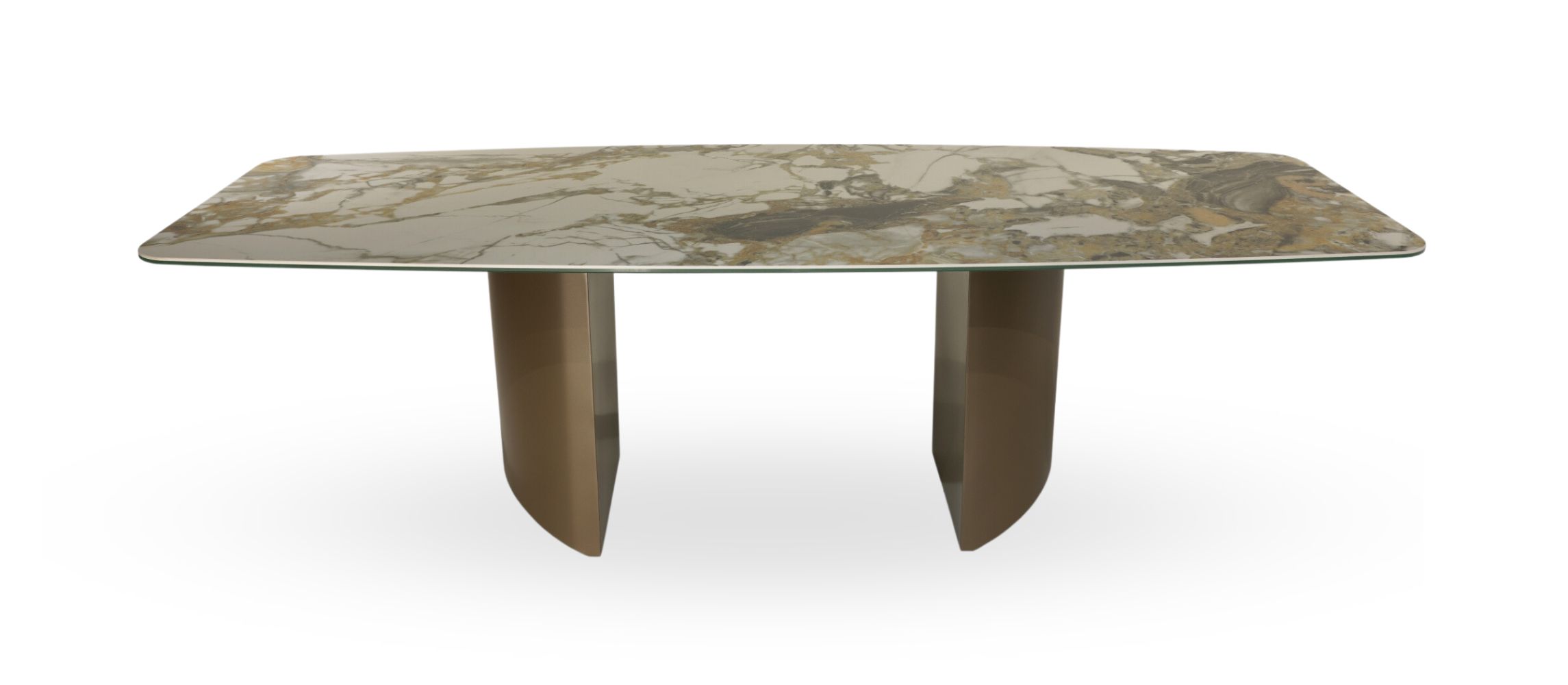 Stół A23 na metalowych kolumnach z blatem spiekowym - imitacja kamienia gold beauty