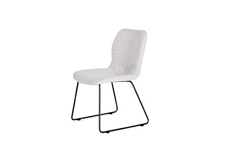 Wygodne profilowane krzesło z szarej tkaniny zmywalnej Artex, na metalowyhc płozach